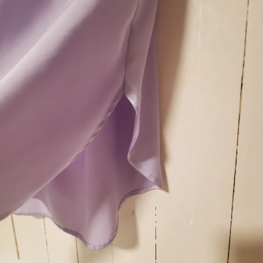 Worthington Lavender Purple Satin Cap Sleeve Blouse XL Mandarin Collar Hi-Low